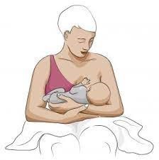 Illustratie van moeder in madonnahouding tijdens borstvoeding